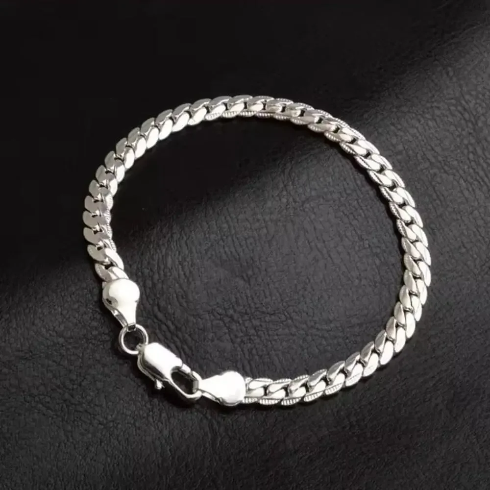 925 Silver Bracelet Cuban Snake Chain Vintage Fashion Birthday Anniversary Gift